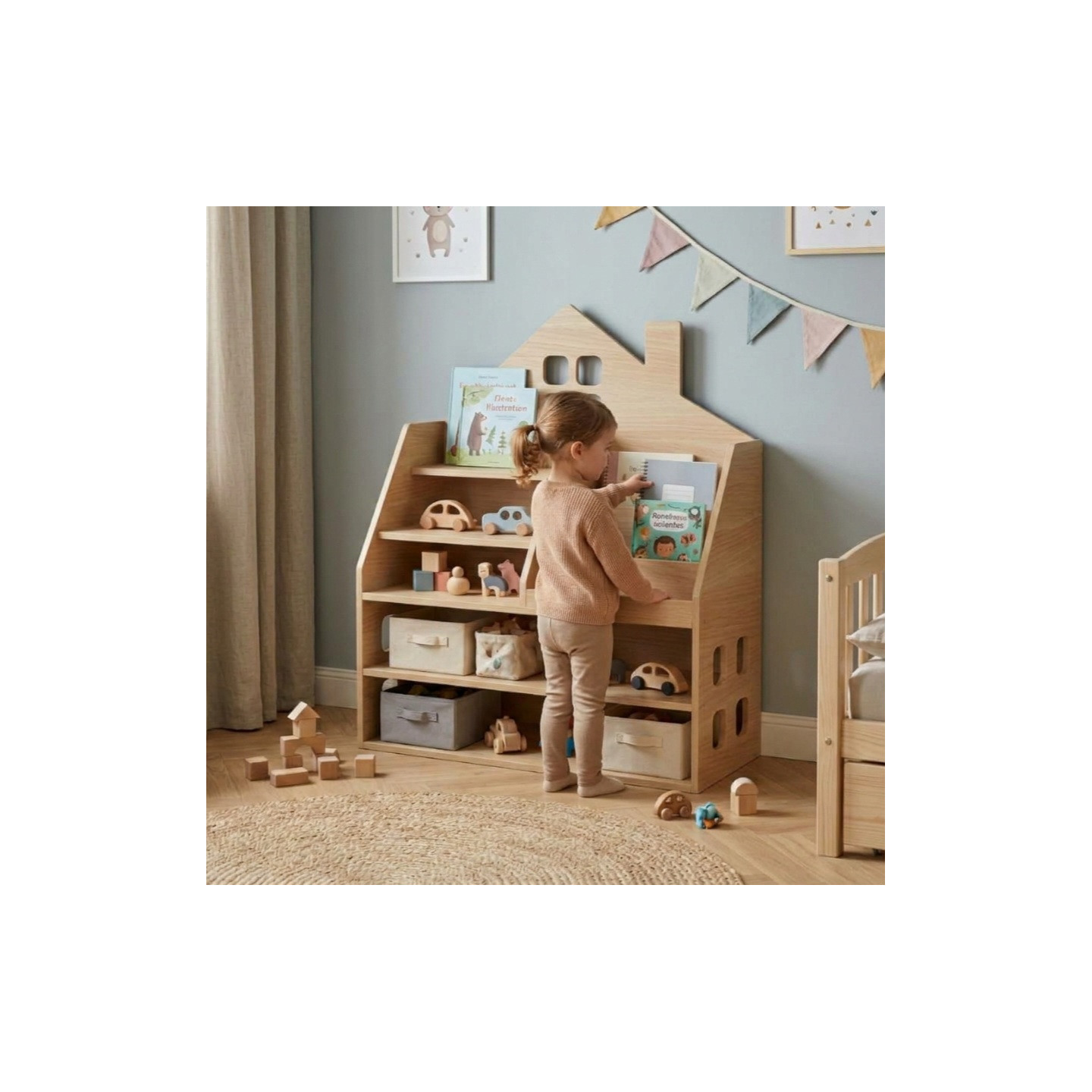 Estantería libreria Infantil de Madera con Almacenaje | Estilo Montessori