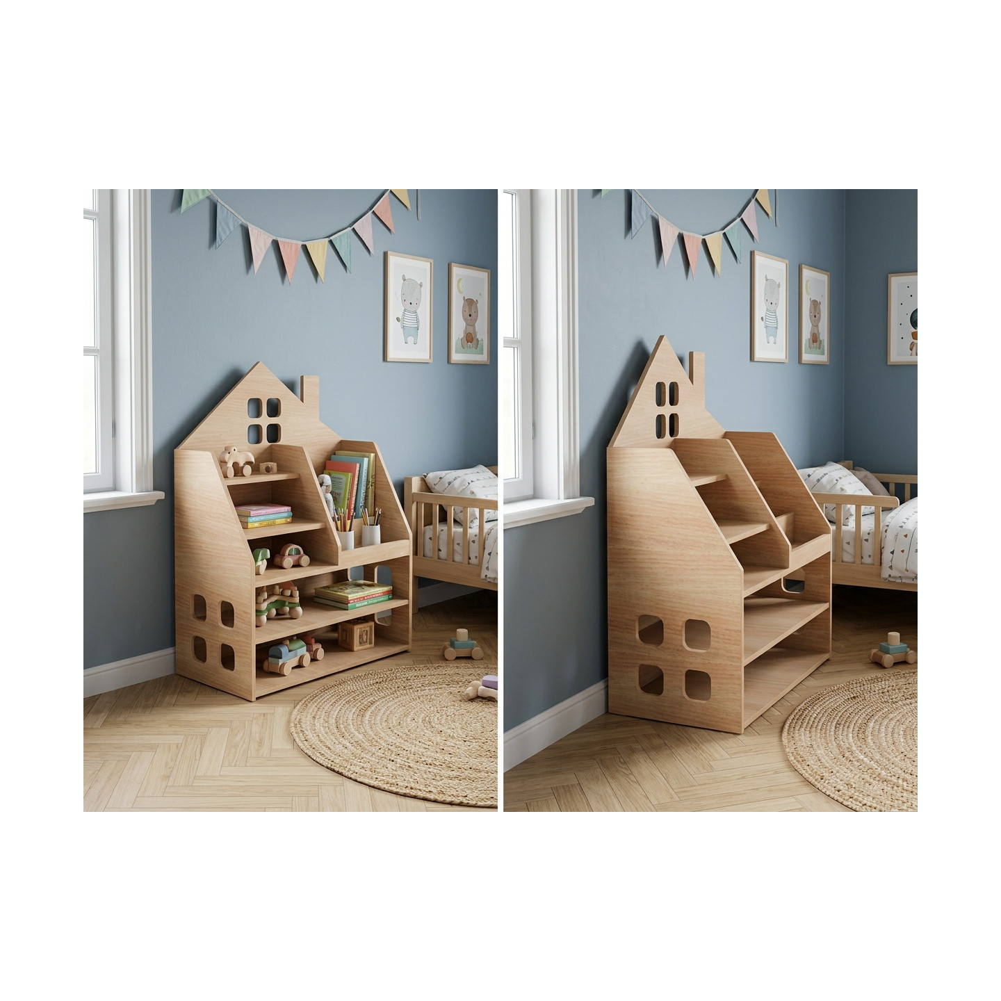 Estantería libreria Infantil de Madera con Almacenaje | Estilo Montessori