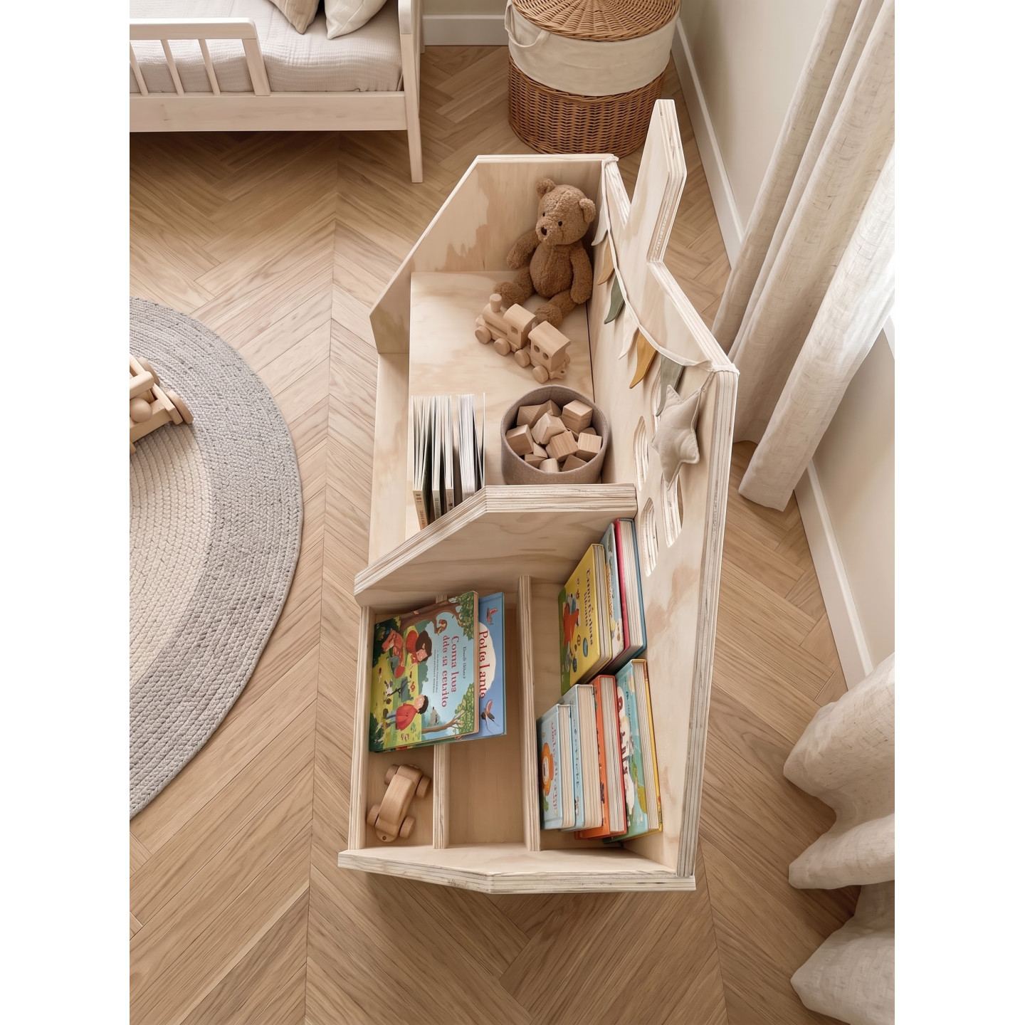 Estantería y Librería Montessori de Madera | Organizador Cuentos y Juguetes