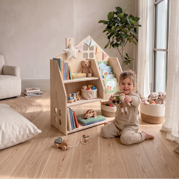 Estantería y Librería Montessori de Madera | Organizador Cuentos y Juguetes