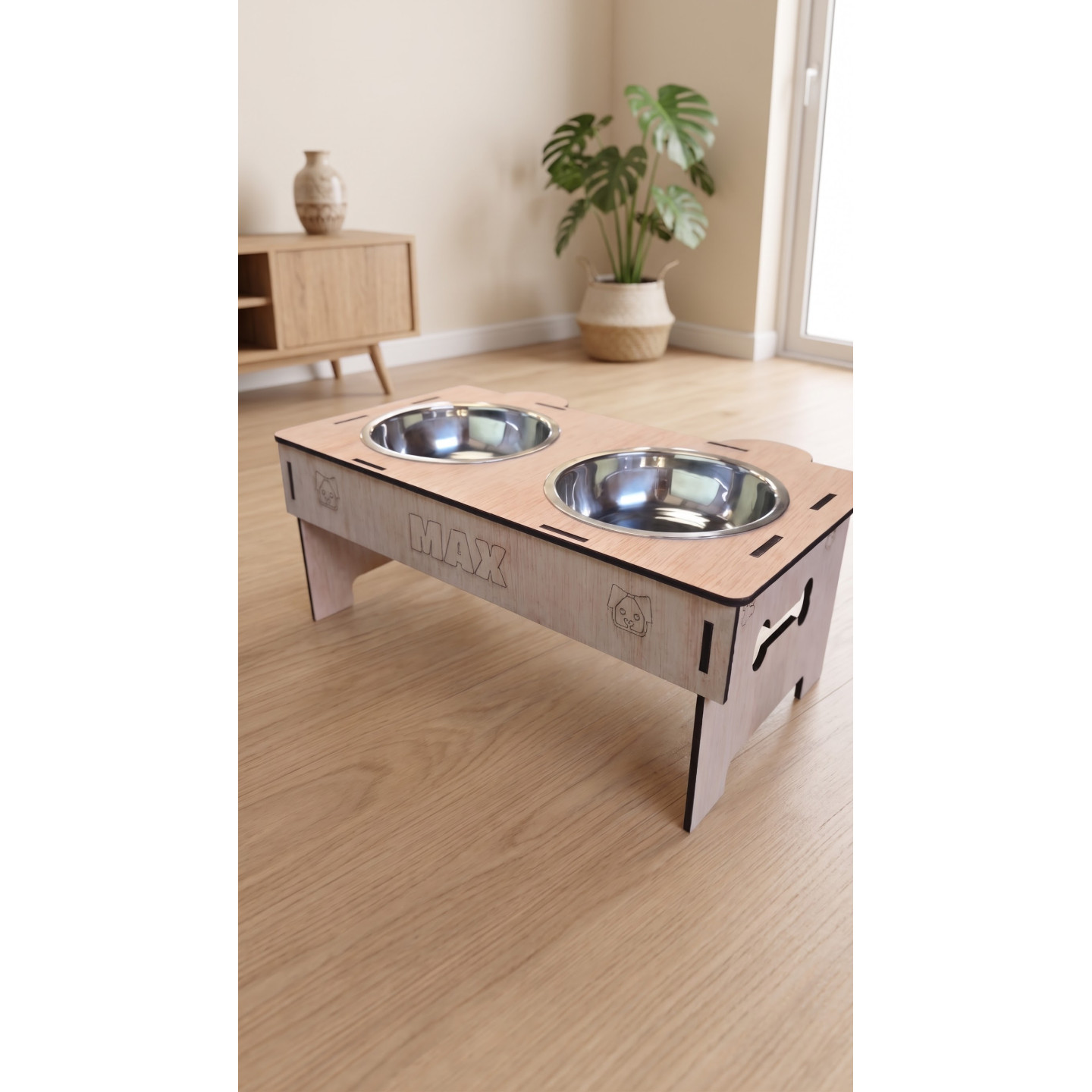 Comedero y Bebedero Elevado de Madera para Perros | Cuencos Acero