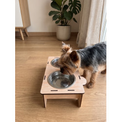 Comedero y Bebedero Elevado de Madera para Perros | Cuencos Acero