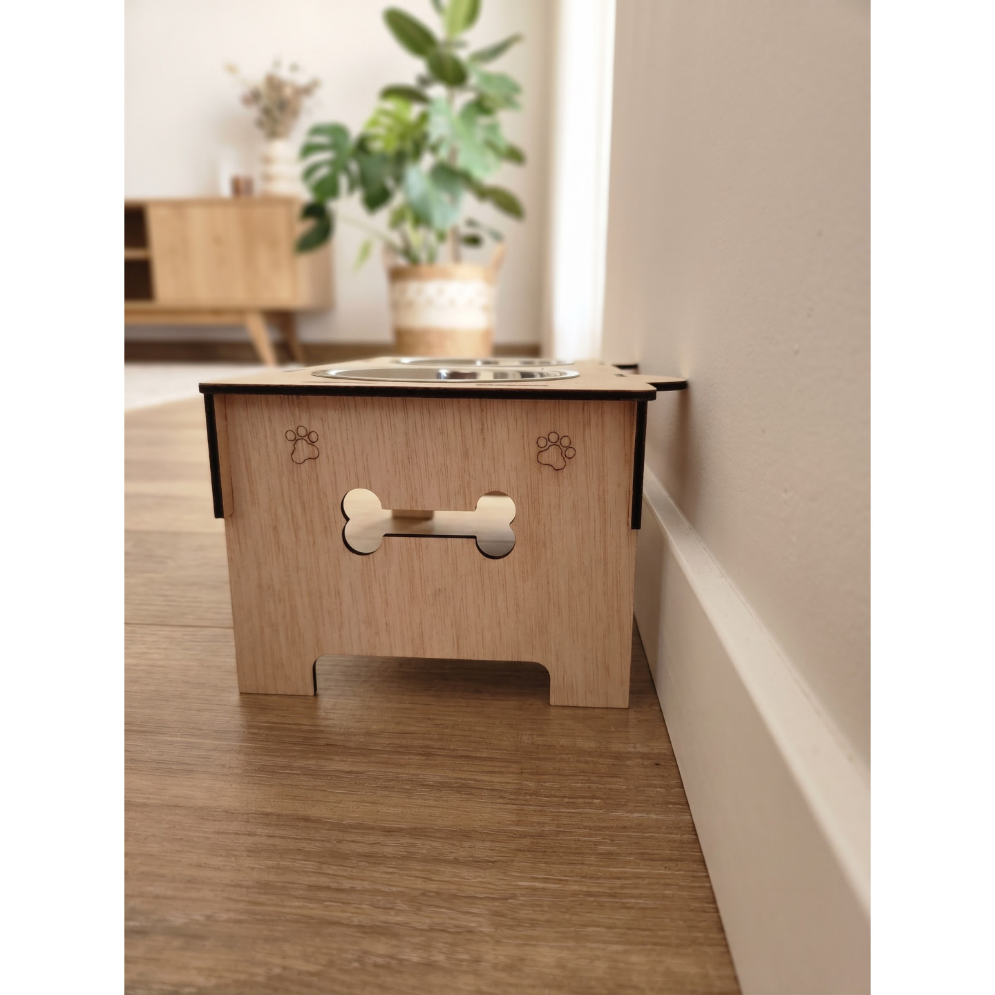 Comedero y Bebedero Elevado de Madera para Perros | Cuencos Acero