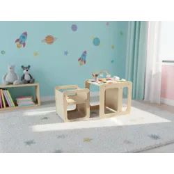 Kit mesa y silla infantil de madera Montessori