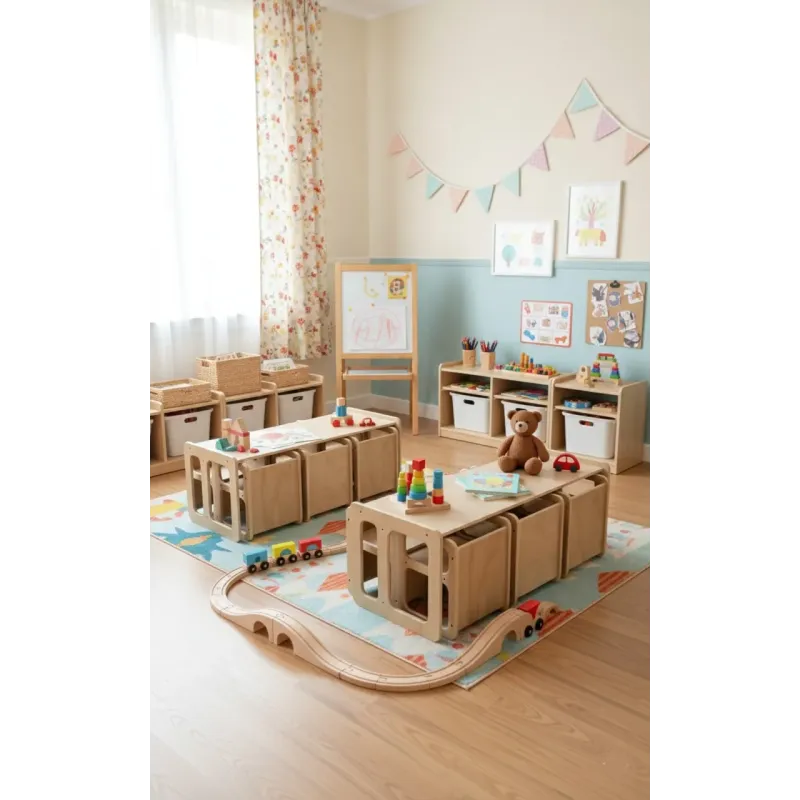 Kit Mesa y Sillas de Madera para Guardería | Mueble infantil Montessori