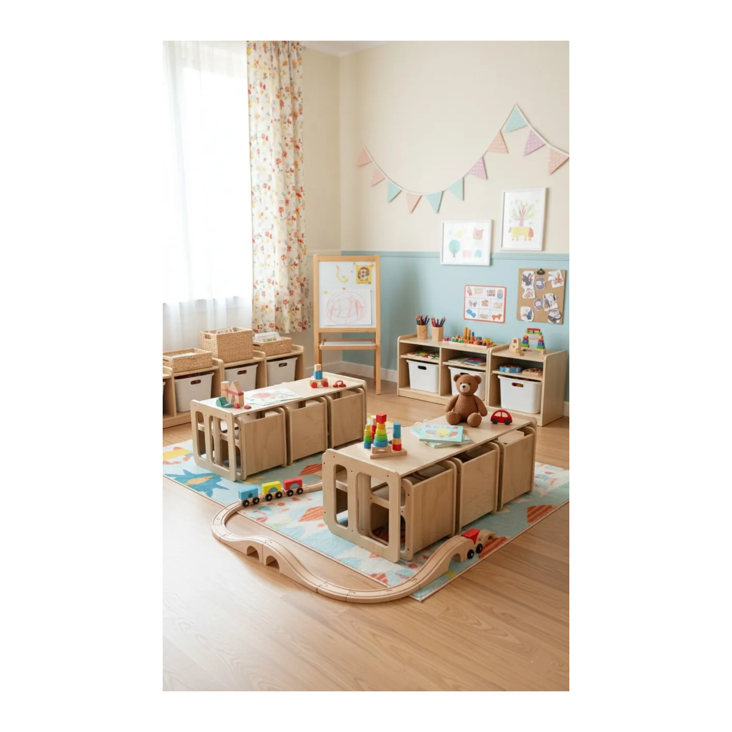 Kit Mesa y Sillas de Madera para Guardería | Mueble infantil Montessori