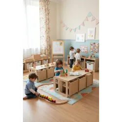Kit Mesa y Sillas de Madera para Guardería | Mueble infantil Montessori
