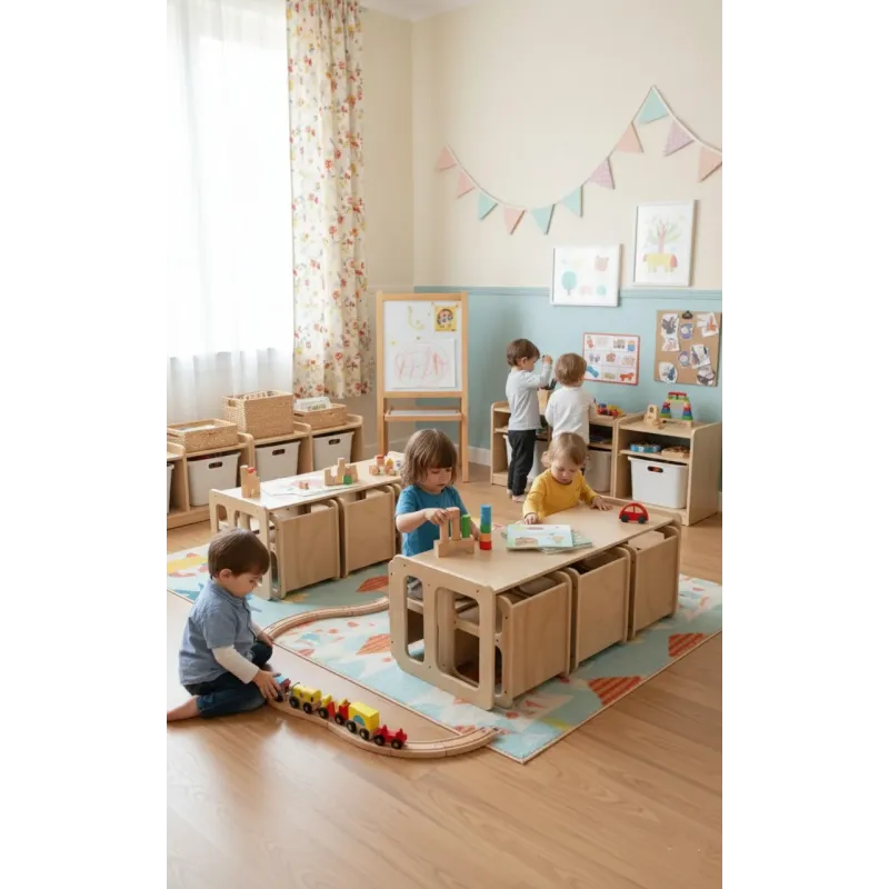 Kit Mesa y Sillas de Madera para Guardería | Mueble infantil Montessori