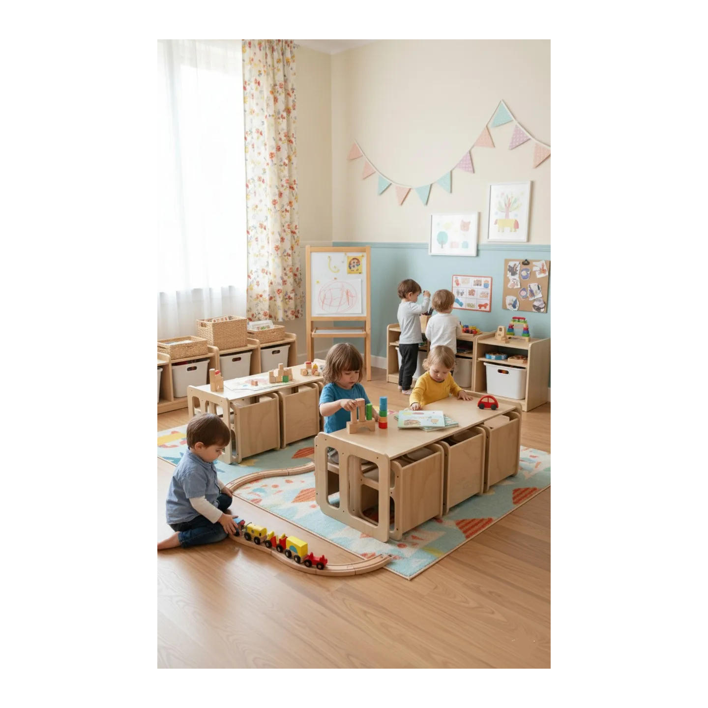 Kit Mesa y Sillas de Madera para Guardería | Mueble infantil Montessori