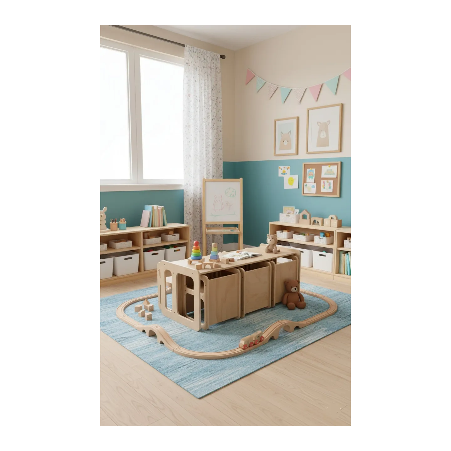 Kit Mesa y Sillas de Madera para Guardería | Mueble infantil Montessori