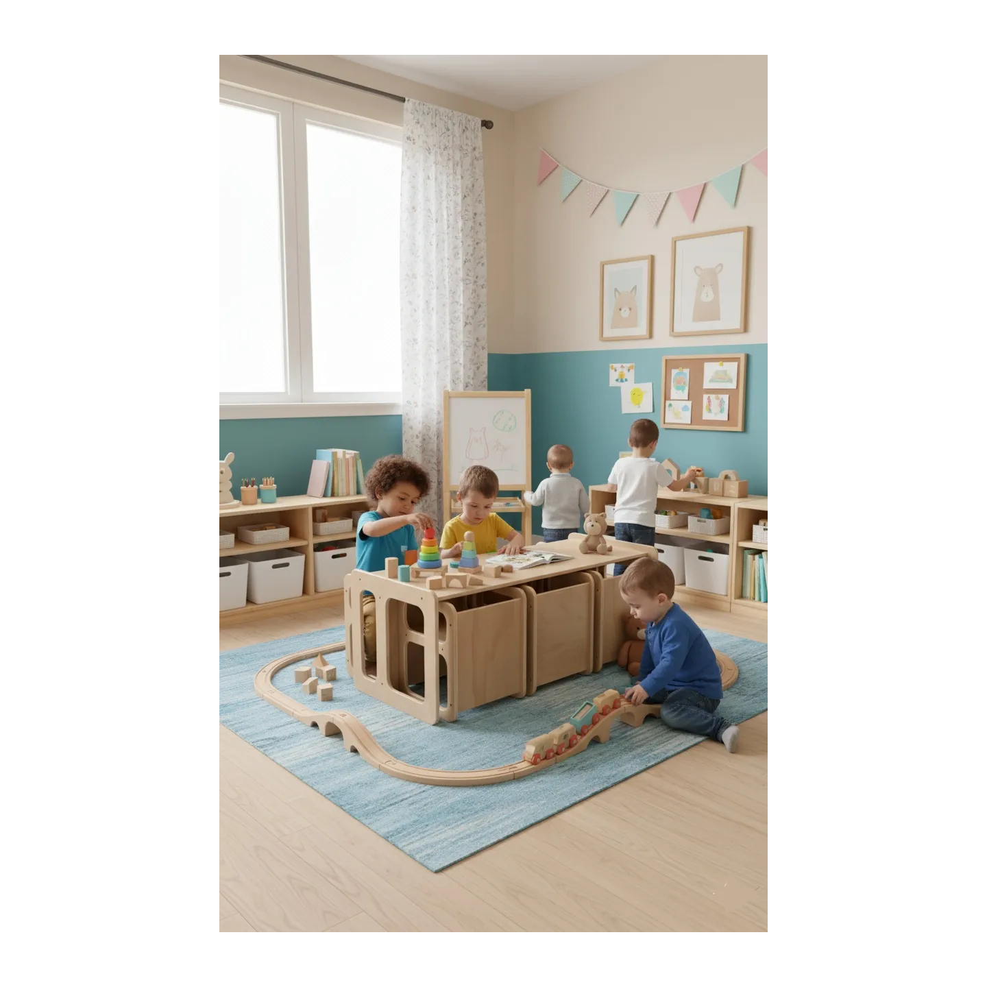 Kit Mesa y Sillas de Madera para Guardería | Mueble infantil Montessori