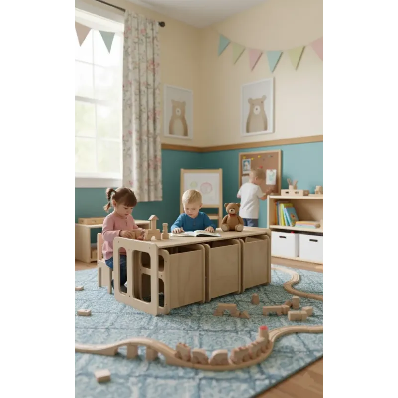 Kit Mesa y Sillas de Madera para Guardería | Mueble infantil Montessori