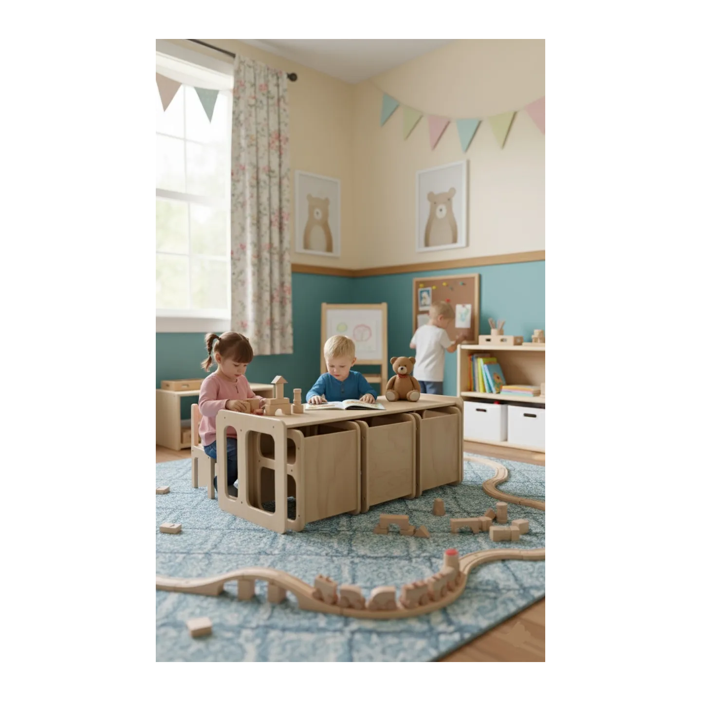 Kit Mesa y Sillas de Madera para Guardería | Mueble infantil Montessori