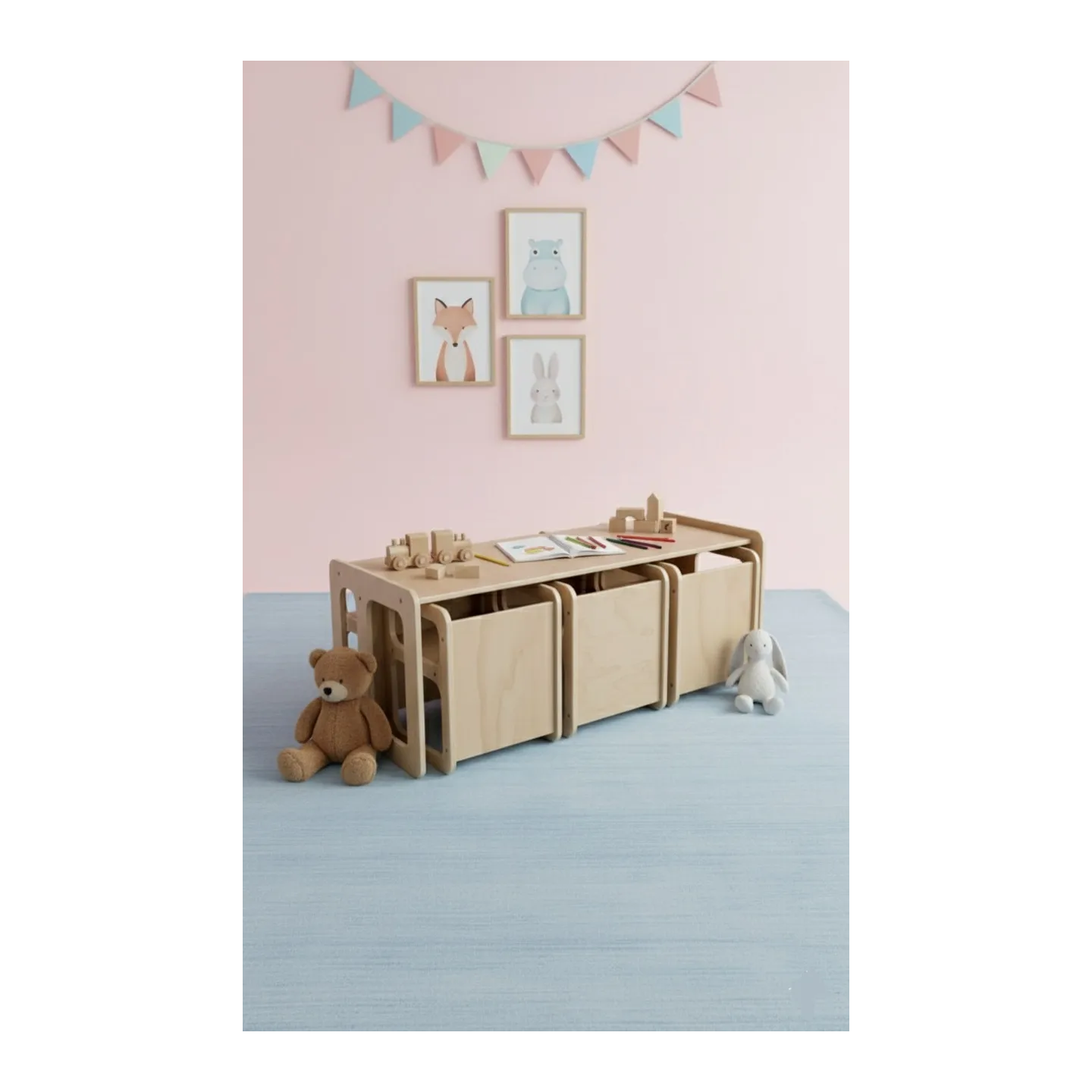 Kit Mesa y Sillas de Madera para Guardería | Mueble infantil Montessori