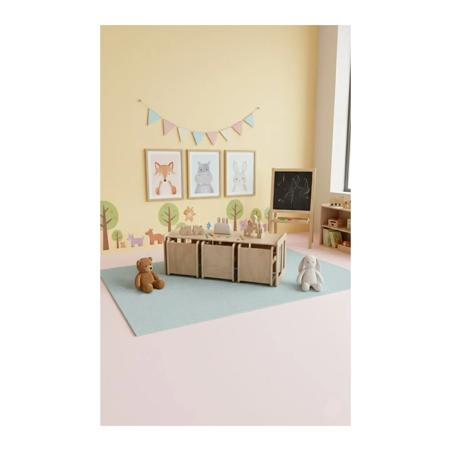 Kit Mesa y Sillas de Madera para Guardería | Mueble infantil Montessori