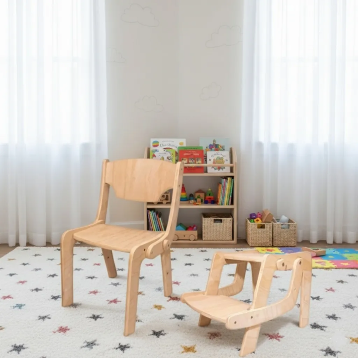 Silla y Taburete 2 en 1 Convertible Montessori | Madera Natural Infantil