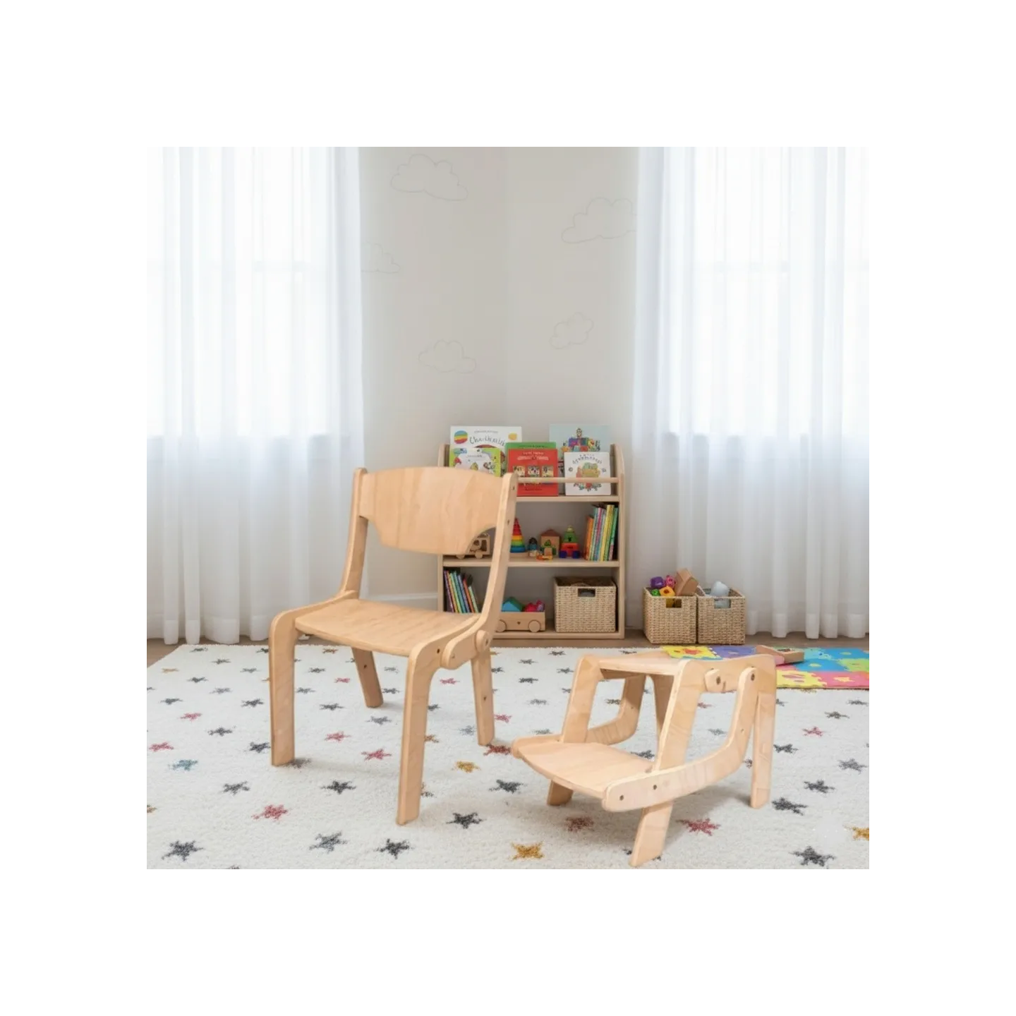 Silla de madera / taburete 2 en 1 convertible infantil Montessori