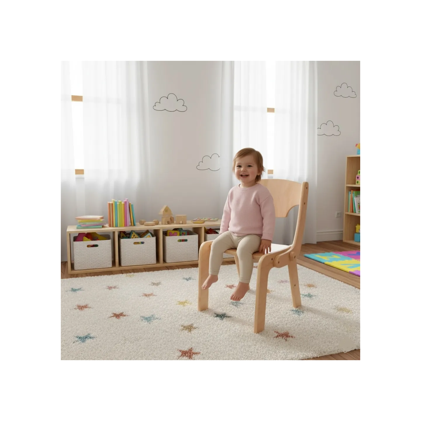 Silla de madera / taburete 2 en 1 convertible infantil Montessori