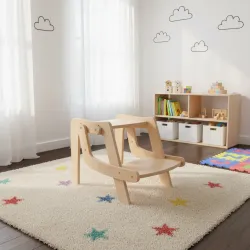 Silla y Taburete 2 en 1 Convertible Montessori | Madera Natural Infantil