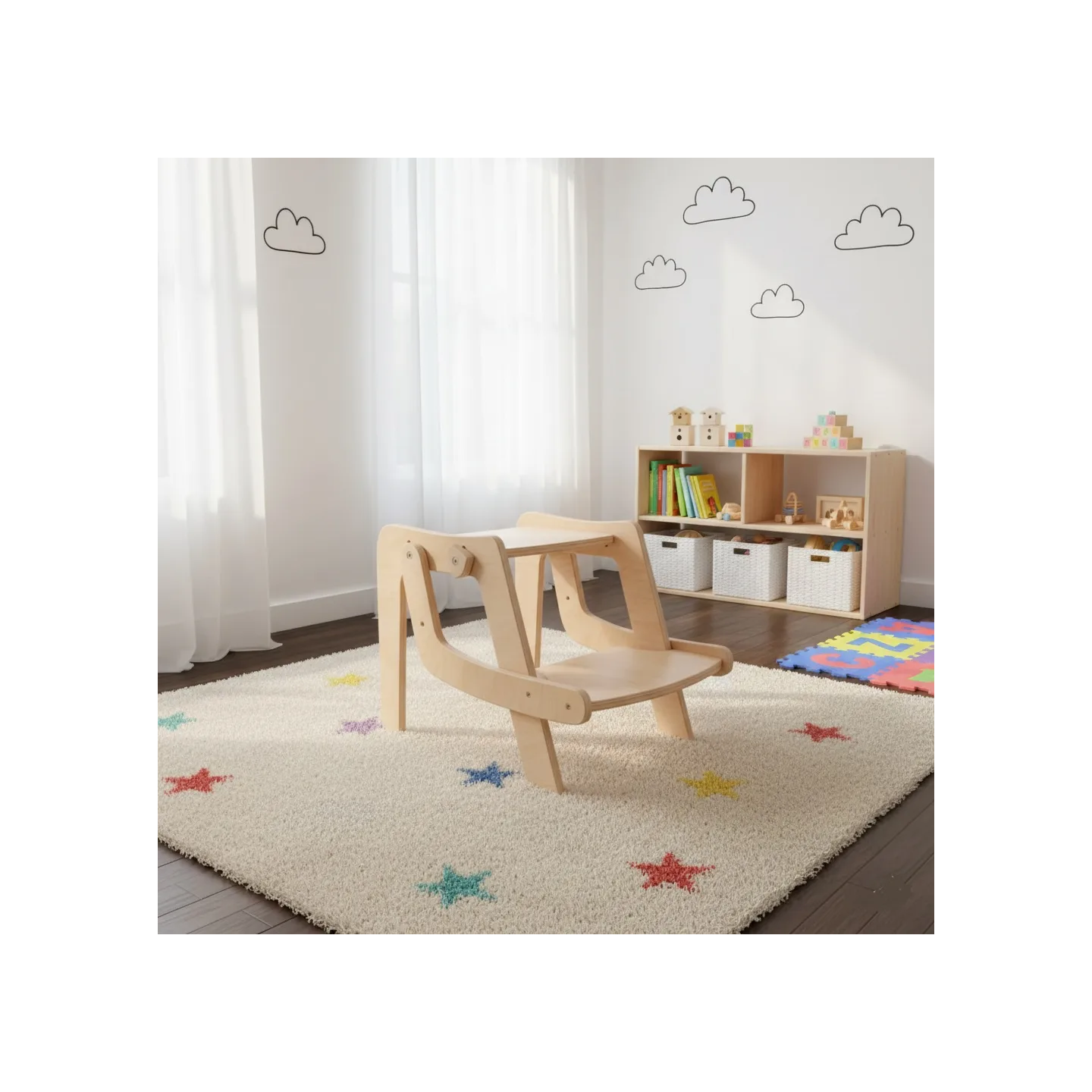 Silla de madera / taburete 2 en 1 convertible infantil Montessori