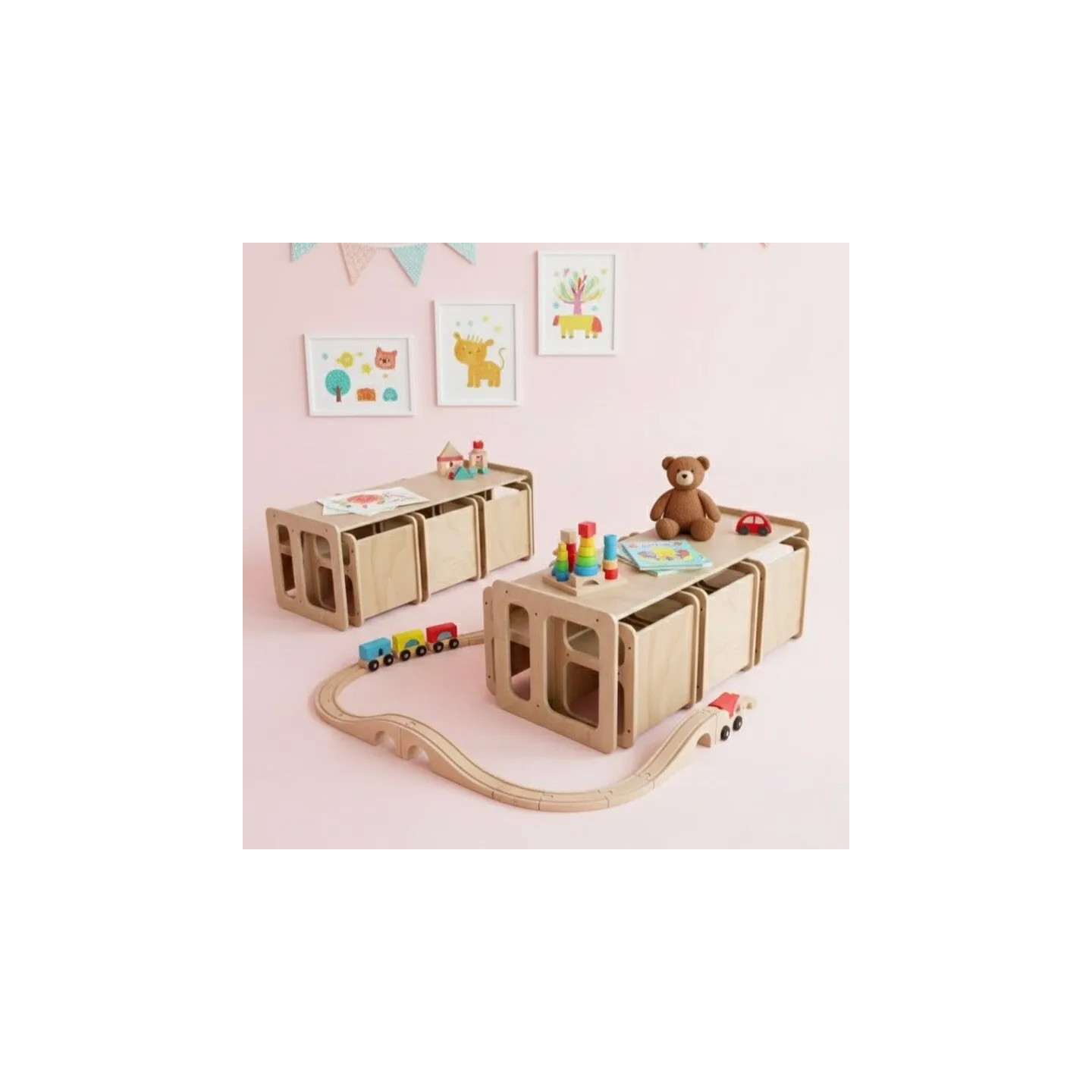 Kit Mesa y Sillas de Madera para Guardería | Mueble infantil Montessori