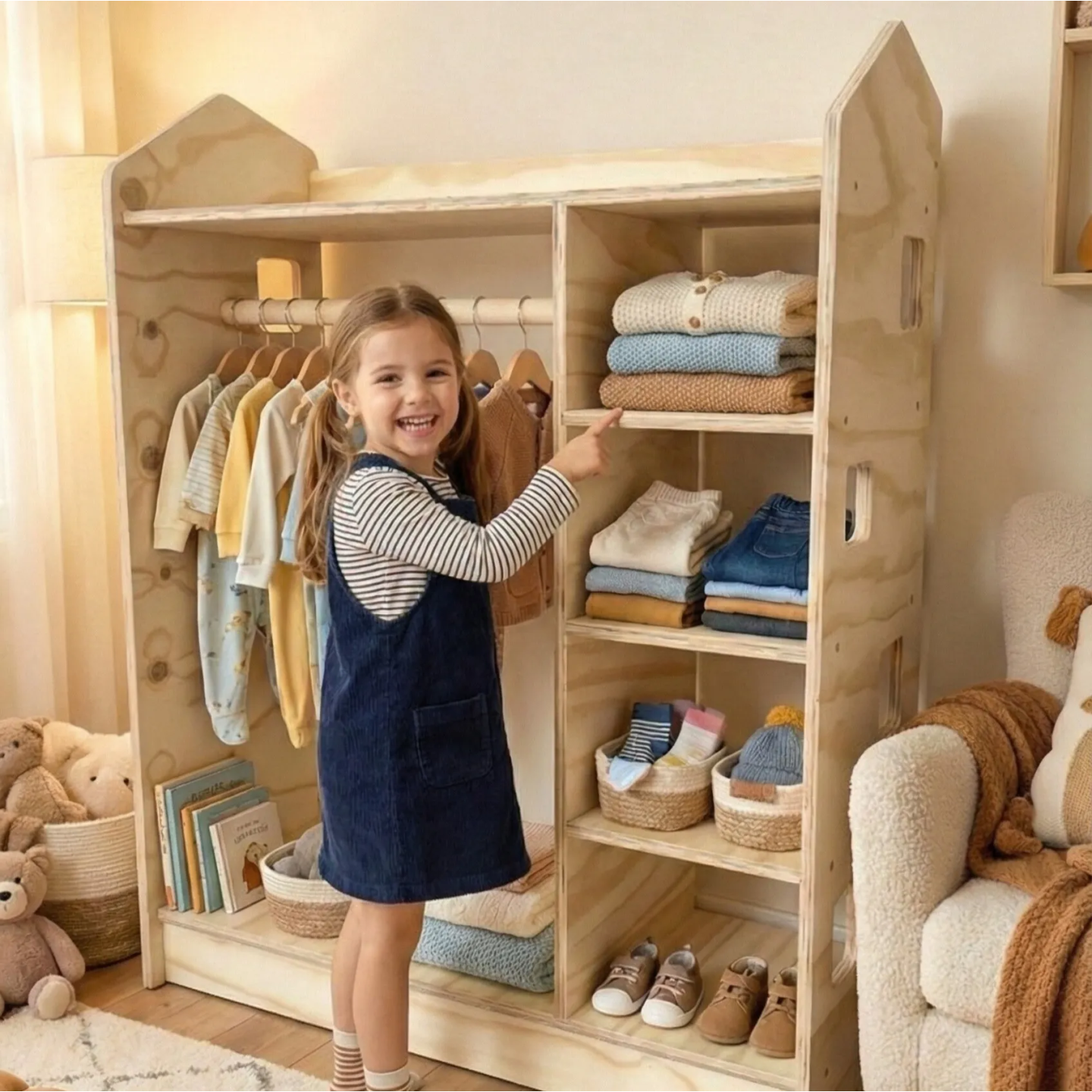 Armario Abierto Montessori de Madera para Niños