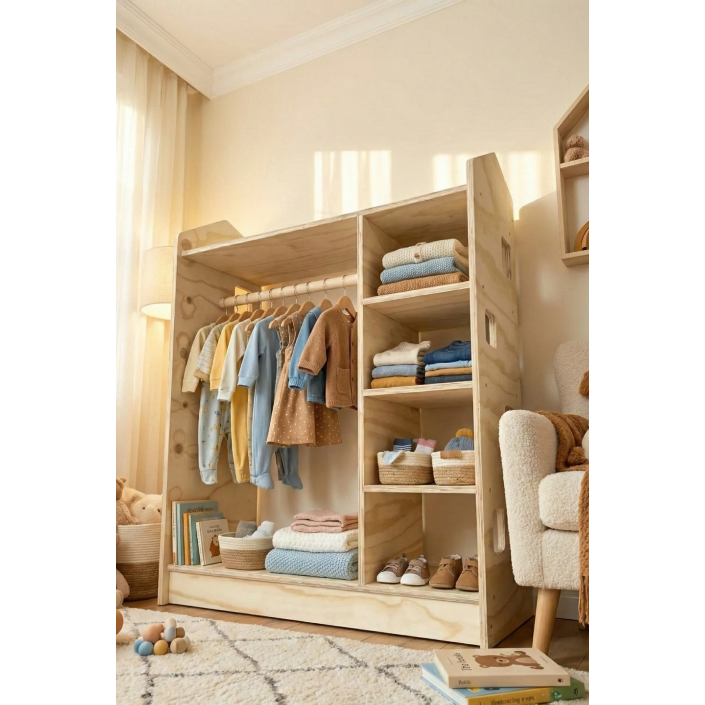 Armario vestidor montessori de madera para niños