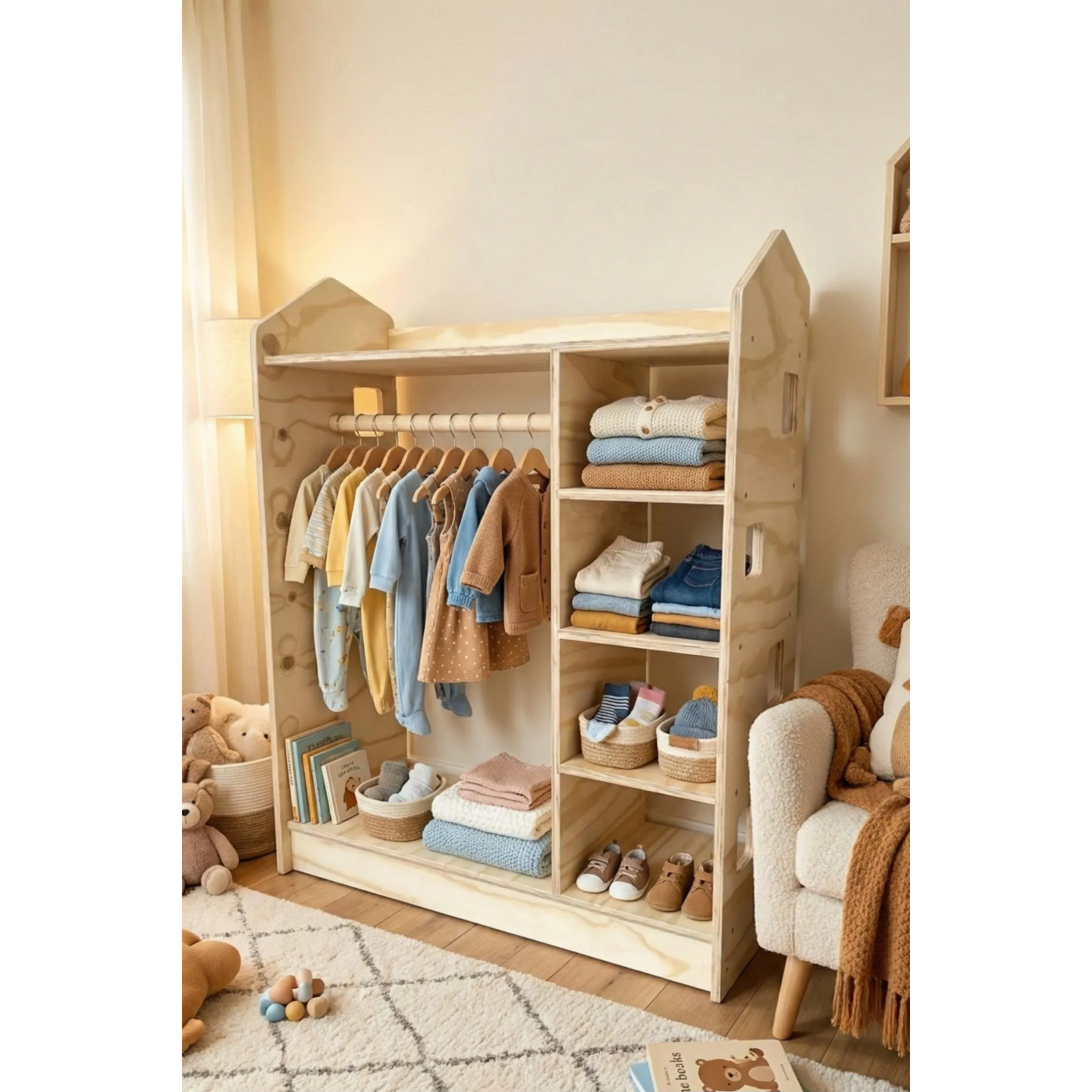 Armario vestidor montessori de madera para niños