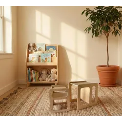 Conjunto mesa y silla montessori + torre aprendizaje 3 alturas