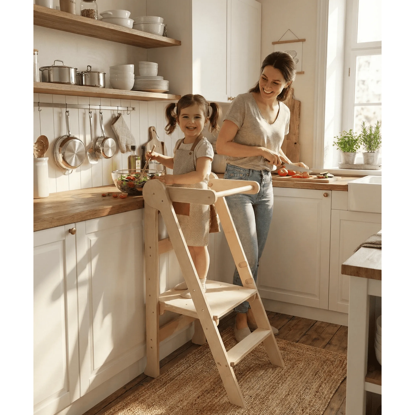 Torre Montessori Plegable de Madera (Ajustable 3 Alturas)