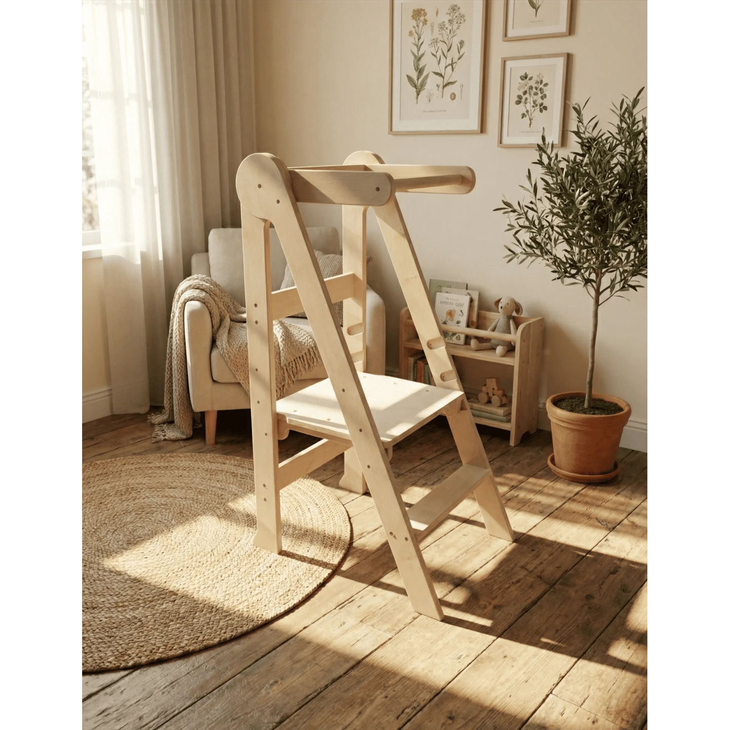 Torre Montessori Plegable de Madera (Ajustable 3 Alturas)