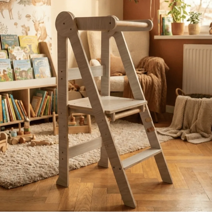 Torre Montessori Plegable de Madera (Ajustable 3 Alturas)