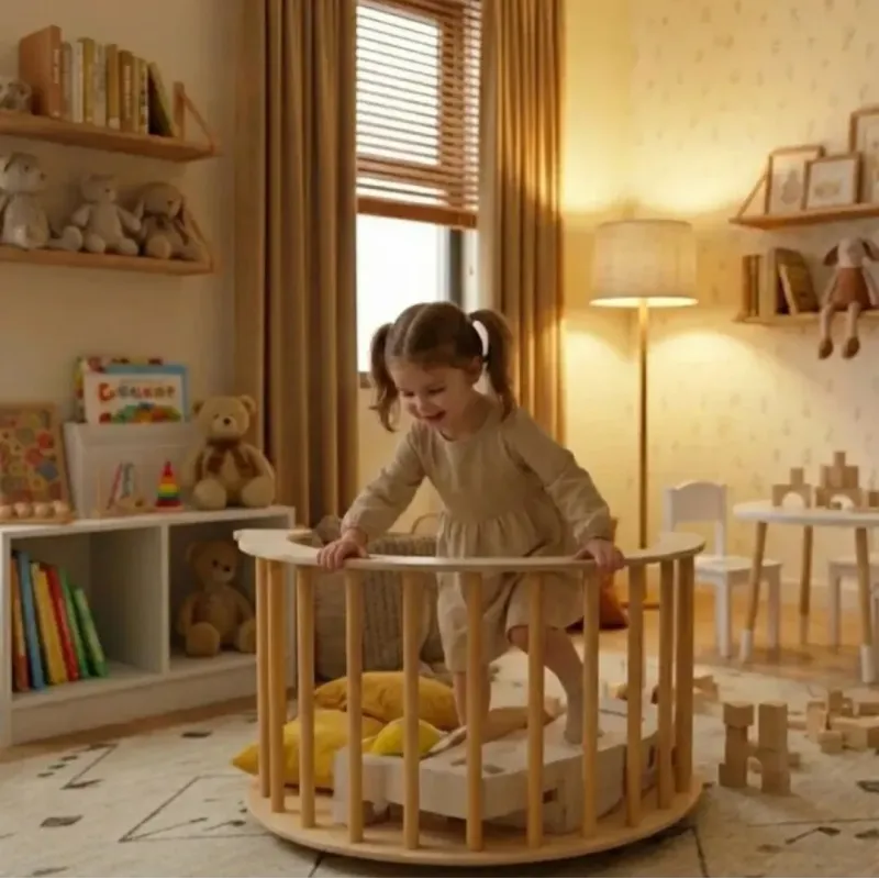 Circuito de Motricidad Montessori: Cubo, Rampa y Balancín de Madera