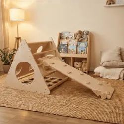 Circuito de Motricidad Montessori: Cubo, Rampa y Balancín de Madera