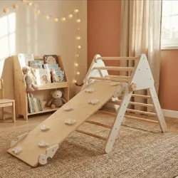 Triángulo de Escalada con Rampa Reversible: Diversión y Motricidad en Madera