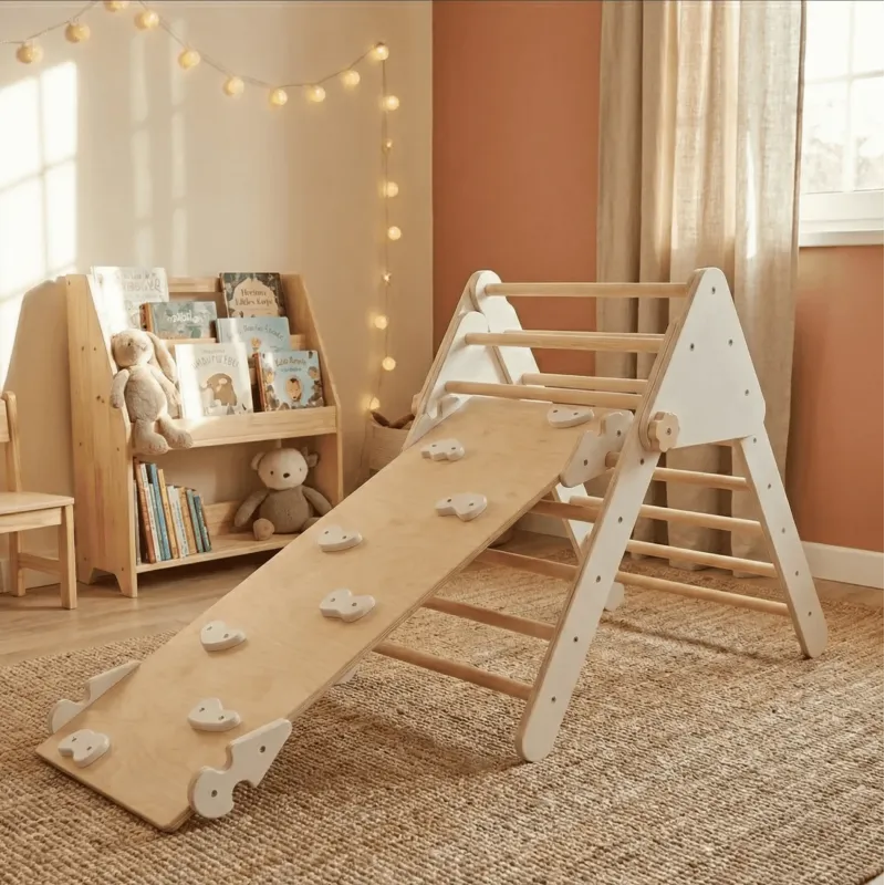 Triángulo de Escalada con Rampa Reversible: Diversión y Motricidad en Madera