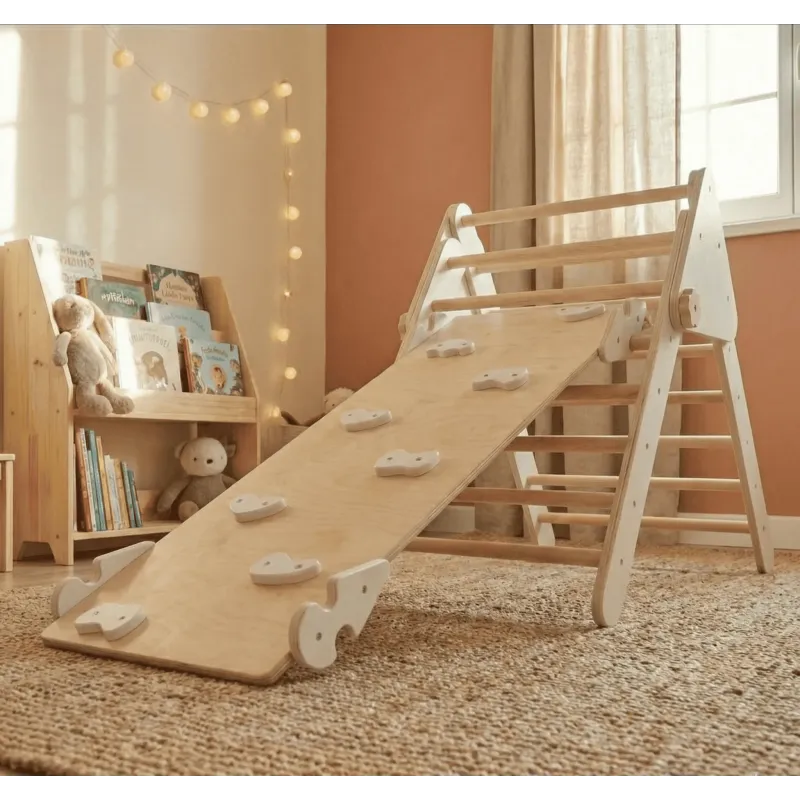 Triángulo de Escalada con Rampa Reversible: Diversión y Motricidad en Madera