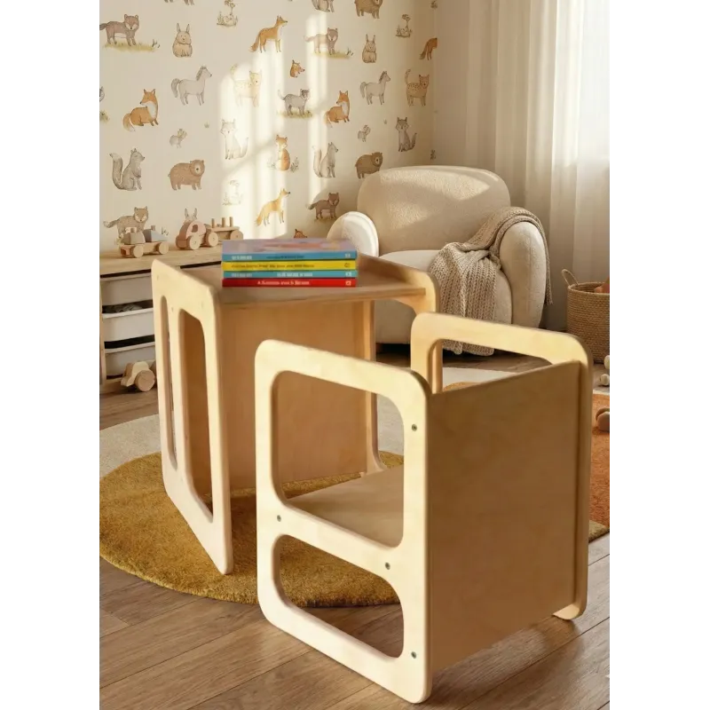 Kit mesa y silla infantil de madera Montessori
