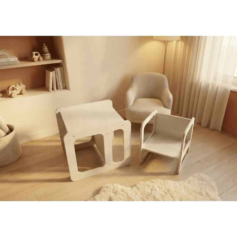 Kit mesa y silla infantil de madera Montessori