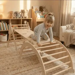 Kit Pikler 3 en 1 de Madera: Triángulo, Balancin y Rampa de Escalada