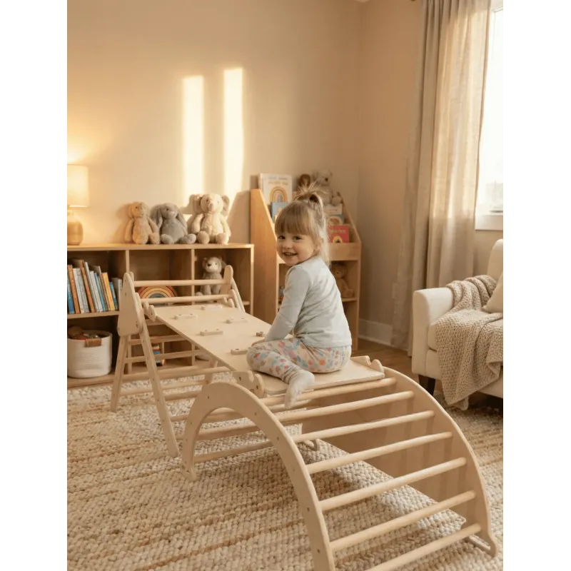 Kit Pikler 3 en 1 de Madera: Triángulo, Balancin y Rampa de Escalada