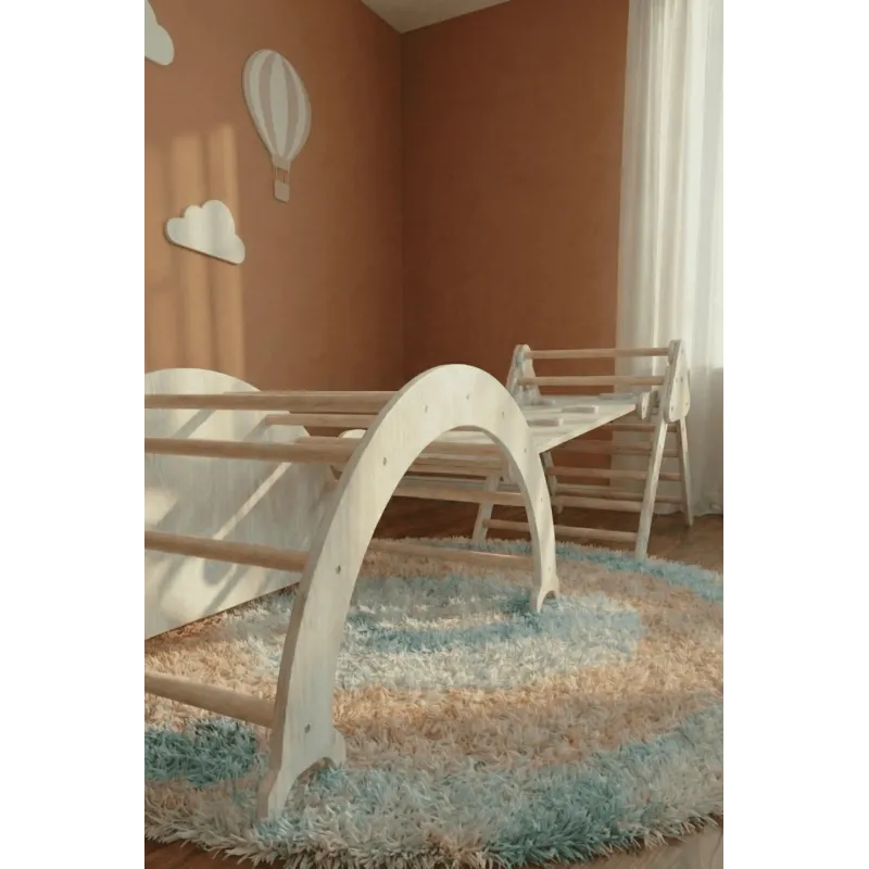 Kit Pikler 3 en 1 de Madera: Triángulo, Balancin y Rampa de Escalada