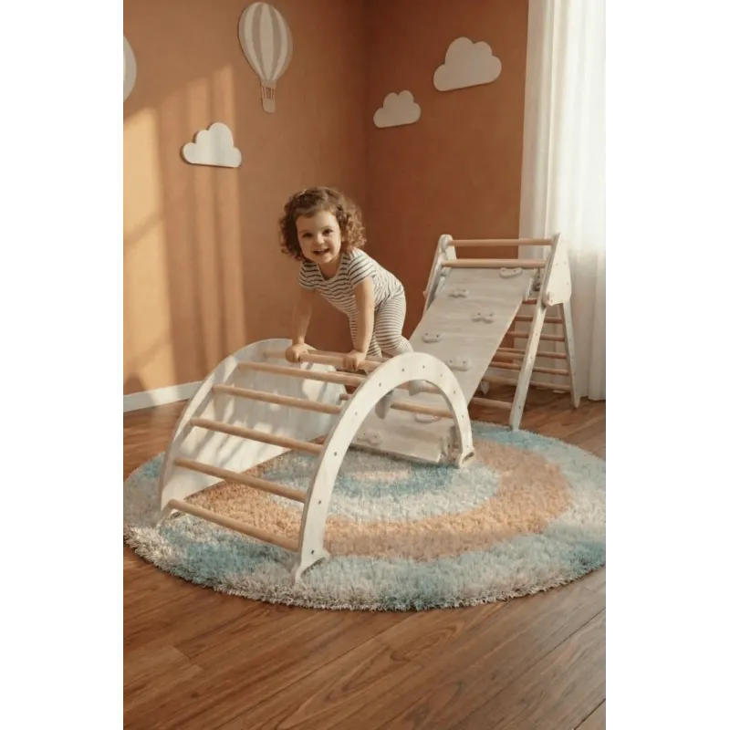 Kit Pikler 3 en 1 de Madera: Triángulo, Balancin y Rampa de Escalada