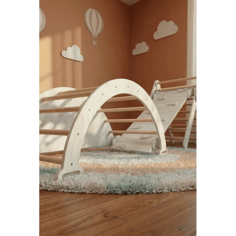 Kit Pikler 3 en 1 de Madera: Triángulo, Balancin y Rampa de Escalada