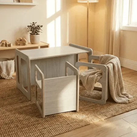 Mesa y 2 Sillas Infantiles de Madera | Pack Montessori Famevi
