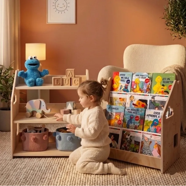 Mueble Montessori Mixto: Librería y Estantería de Madera