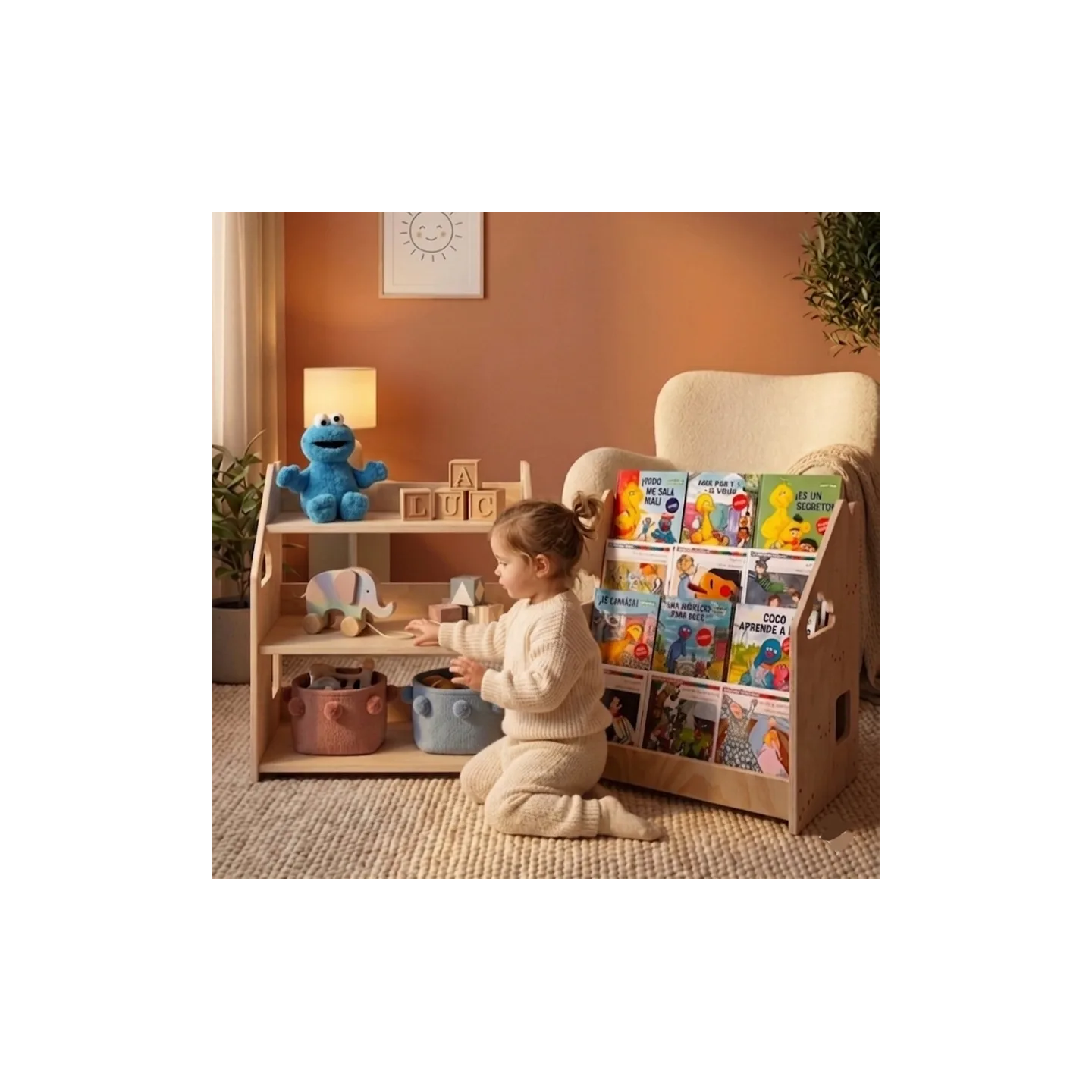 Mueble Montessori Mixto: Librería y Estantería de Madera