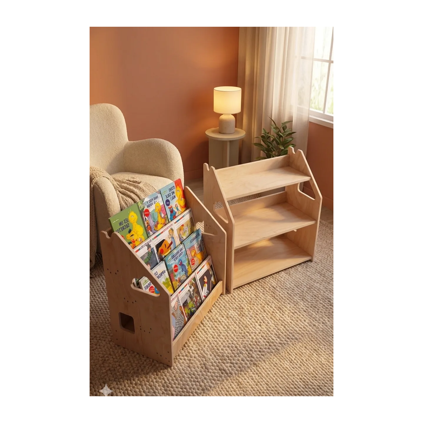 Mueble Montessori Mixto: Librería y Estantería de Madera