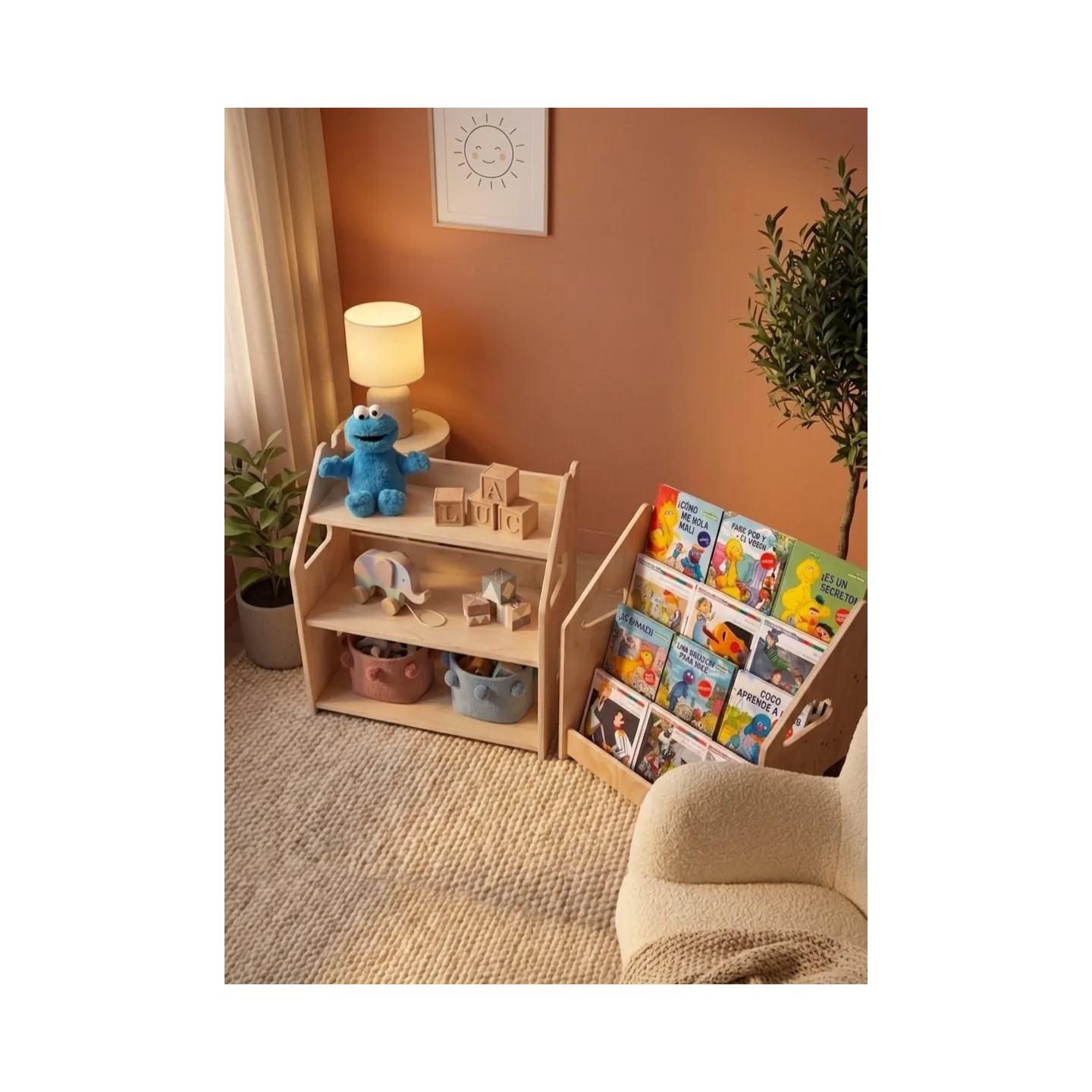 Mueble Montessori Mixto: Librería y Estantería de Madera