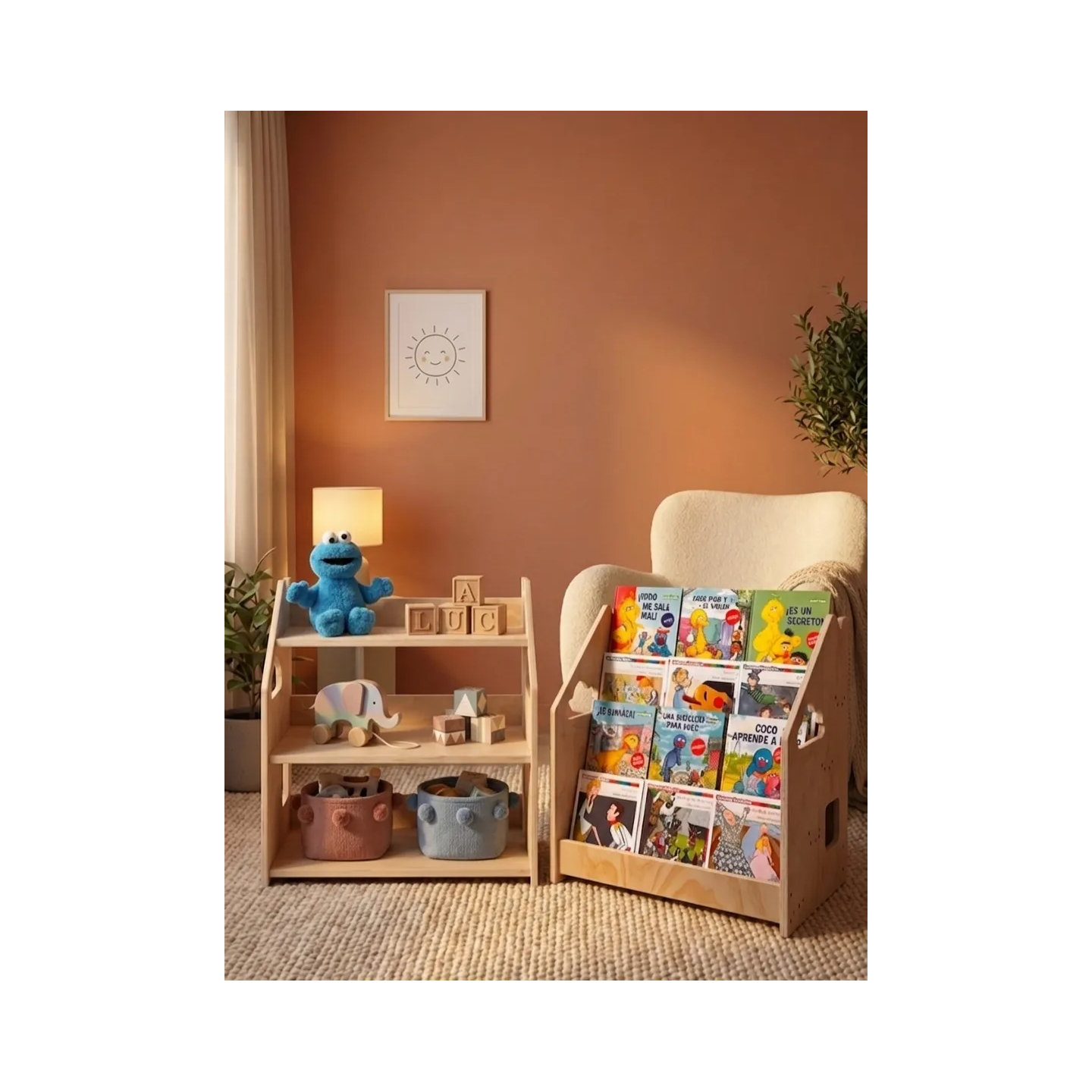 Mueble Montessori Mixto: Librería y Estantería de Madera